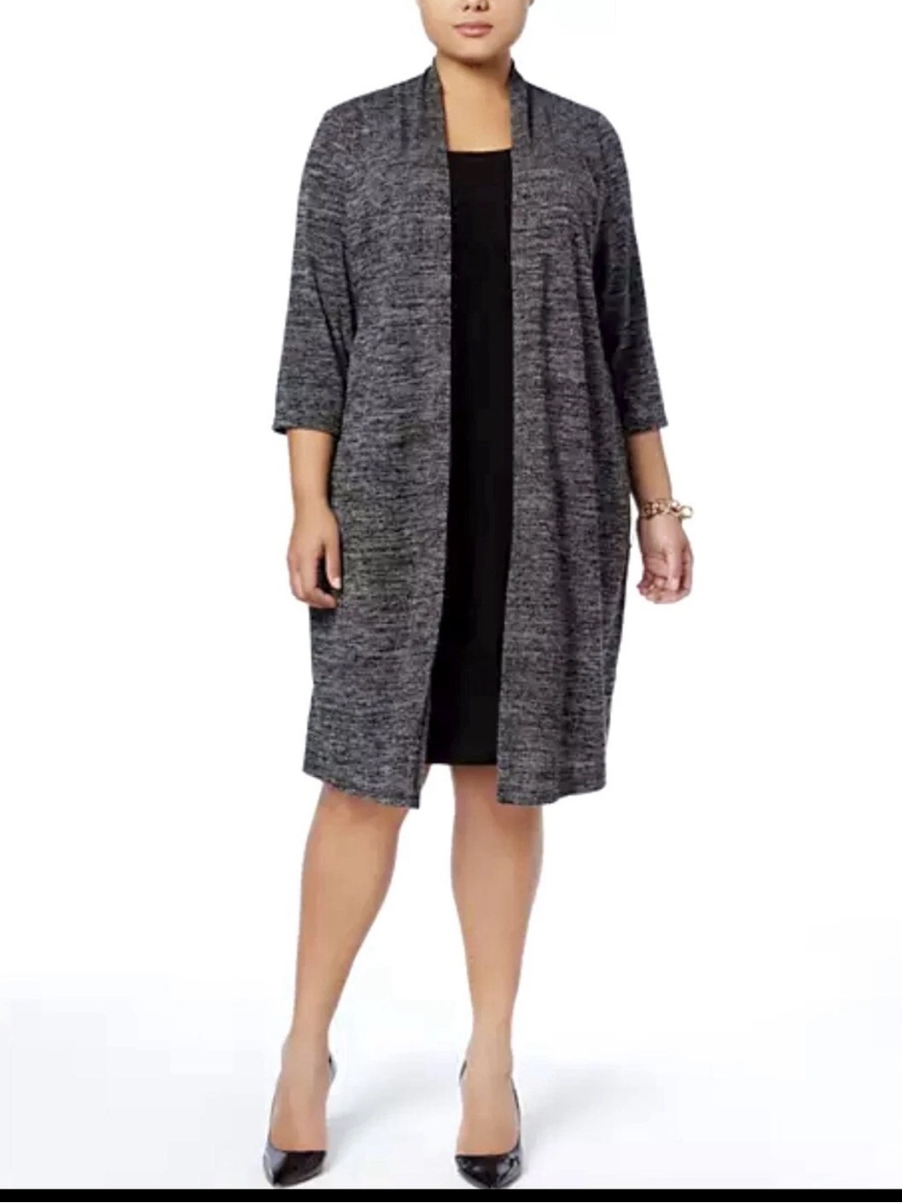 connected apparel Heather Gray Open-Front Long Cardigan